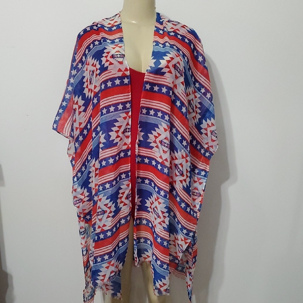 Women's Multicolor Geometric Print Kimono Top